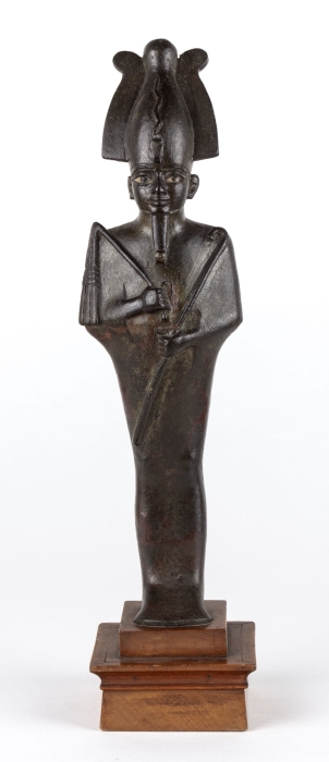 Egyptian Bronze Figure of Osiris with Silver Inlaid Eyes