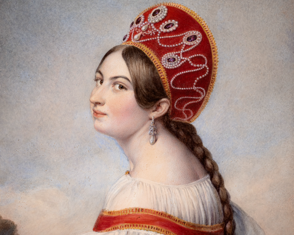Émilie Lachaud de Loqueyssie (1793–1863), Portrait of Mademoiselle Elisa Hintz, 1835. Crayon, watercolour, and white highlights on paper, 31.5 × 23.5 cm (12½ × 9¼ in.)