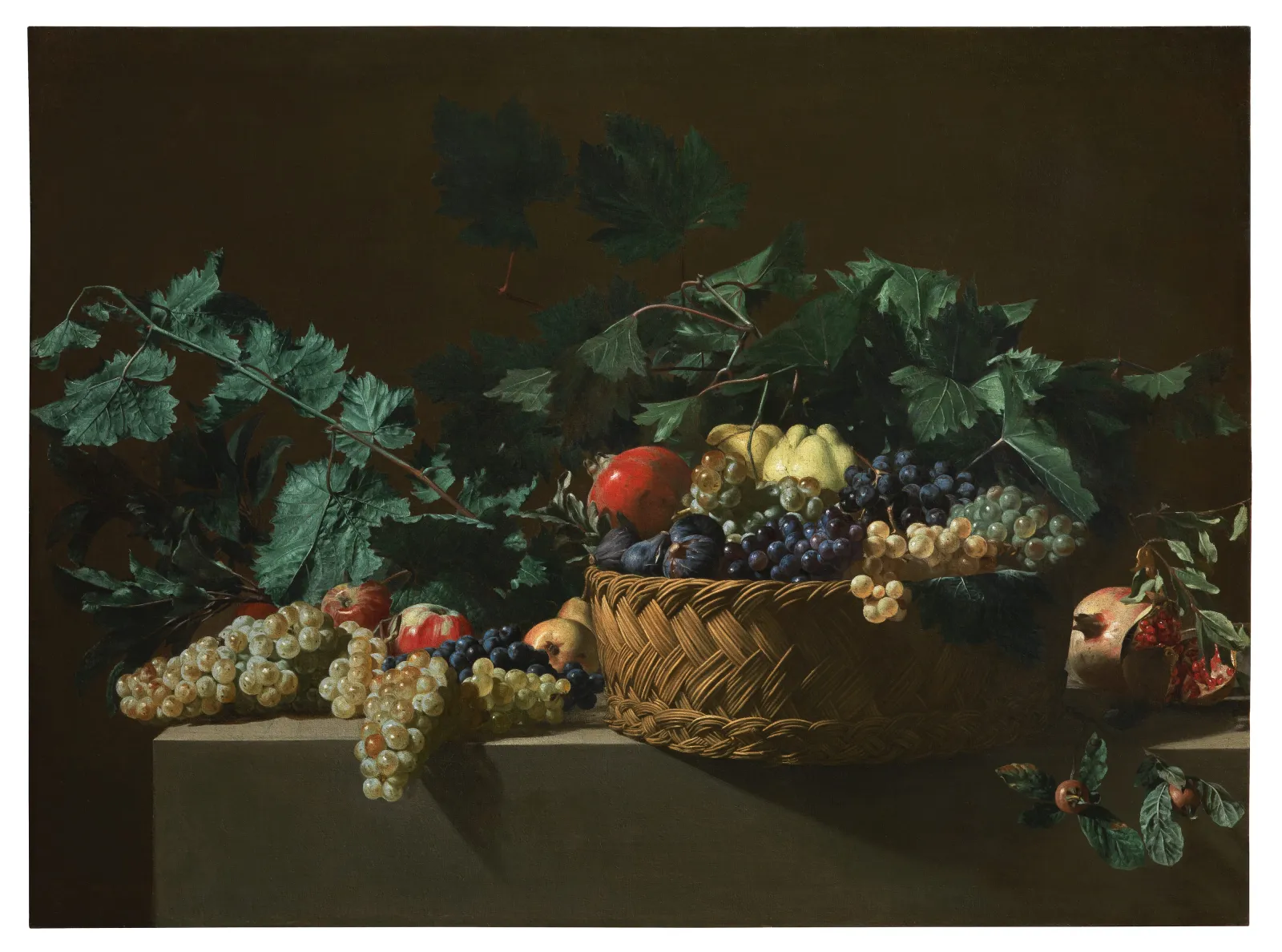 Still Life with Quinces, Apples, Azeroles (Hawthorn berries), Black grapes, White grapes, Figs and Pomegranates