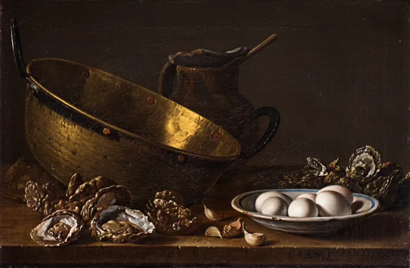 Still Life with Oysters, Plate of Eggs, Garlic and Receptacles