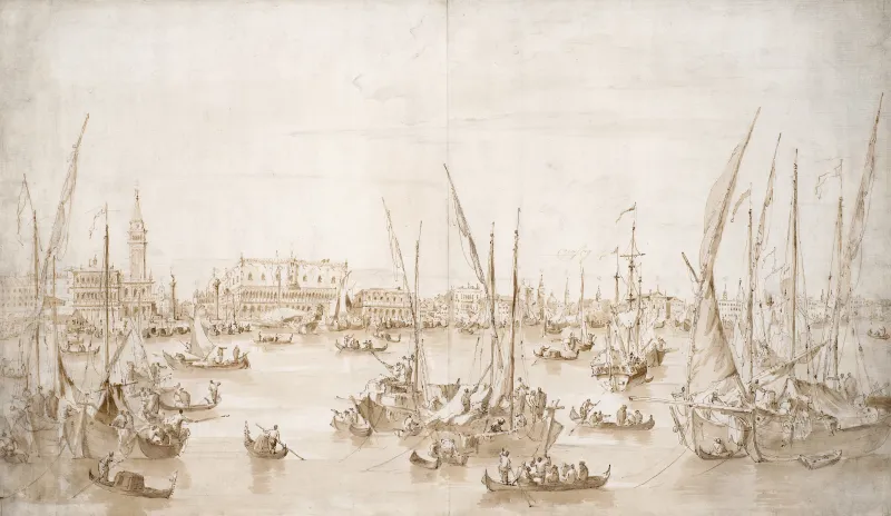 Venice: The Piazzetta, Doge’s Palace, Molo and the Riva degli Schiavoni, seen from the Bacino di San Marco